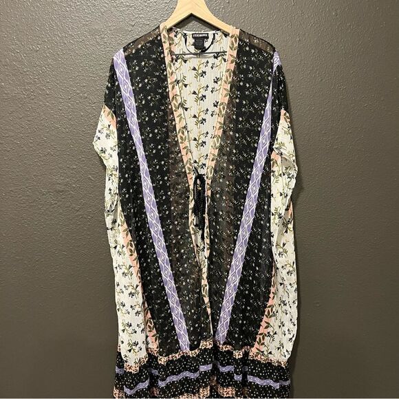 Steve Madden womens Ruffle Duster Printed Kimono With Tie Closure - Picture 5 of 10